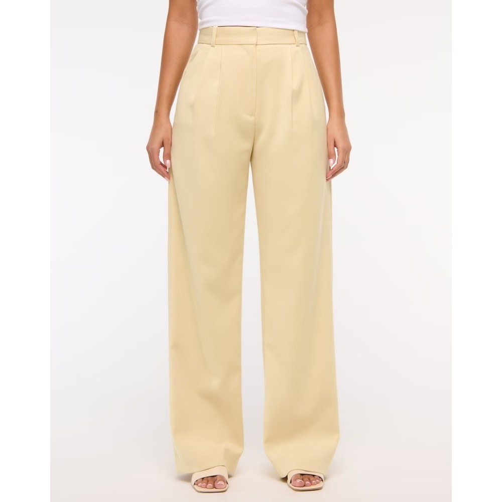 Abercrombie & Fitch Sloane Tailored Wide Leg High Rise Pants Butter Yellow 25 0S